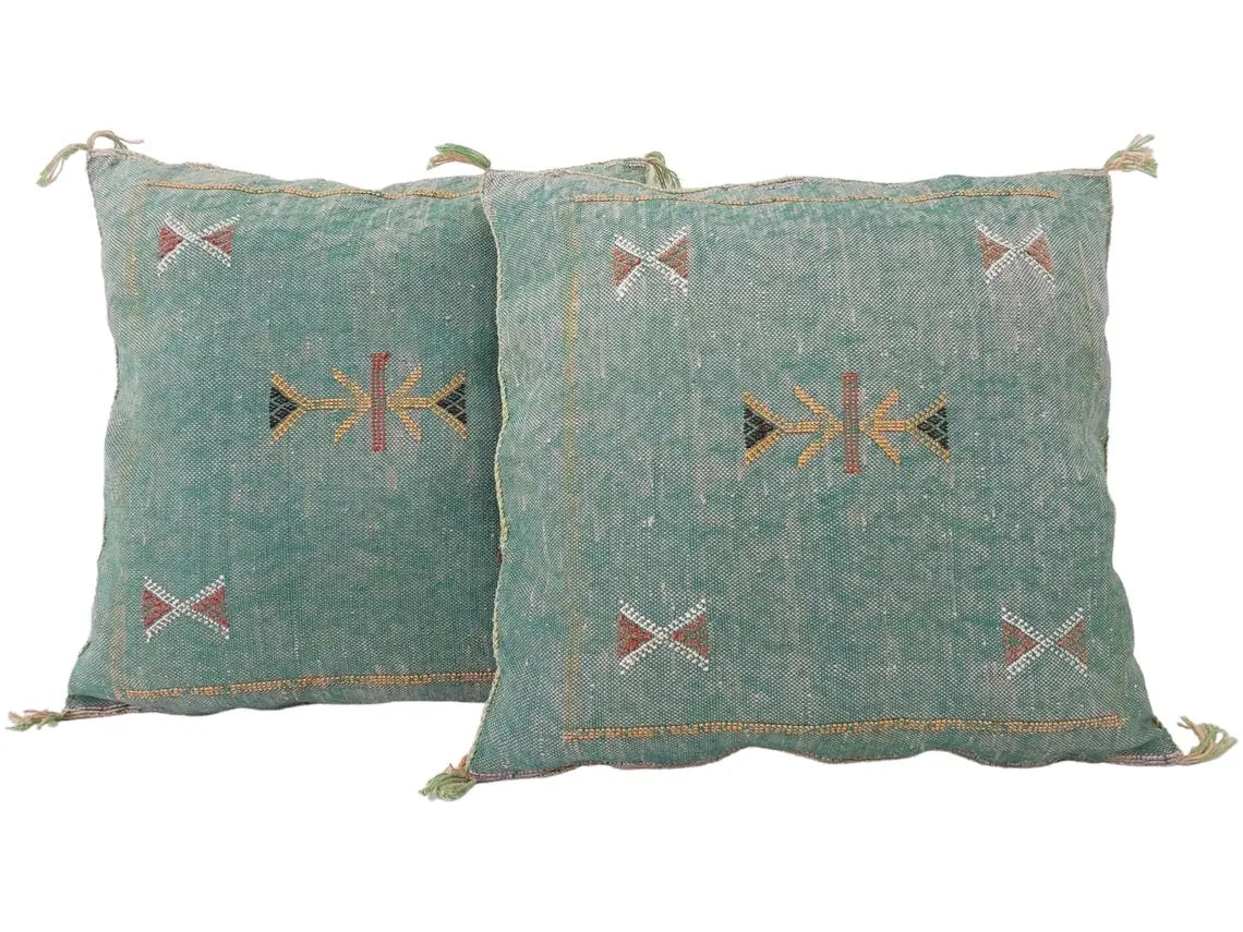 Set Of Two Handmade Cactus Silk Pillows Cases MoroccanBazzArts