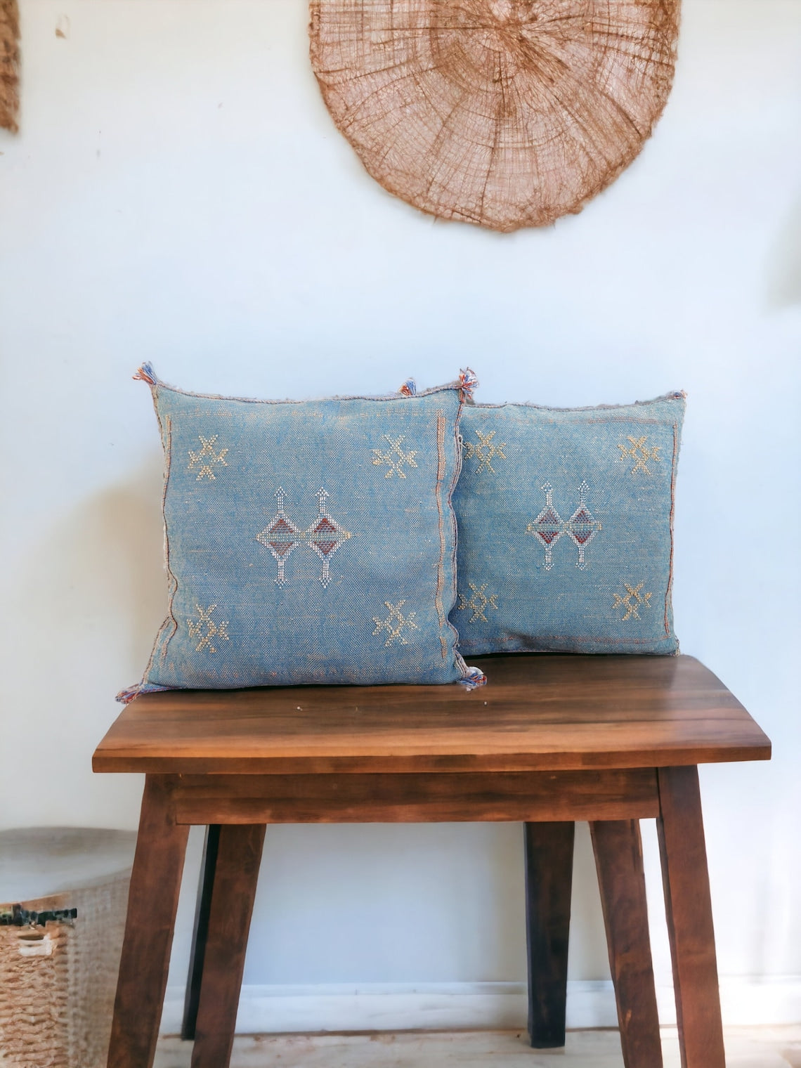 1 Set Of Two Handmade Cactus Silk Pillows Cases MoroccanBazzArts