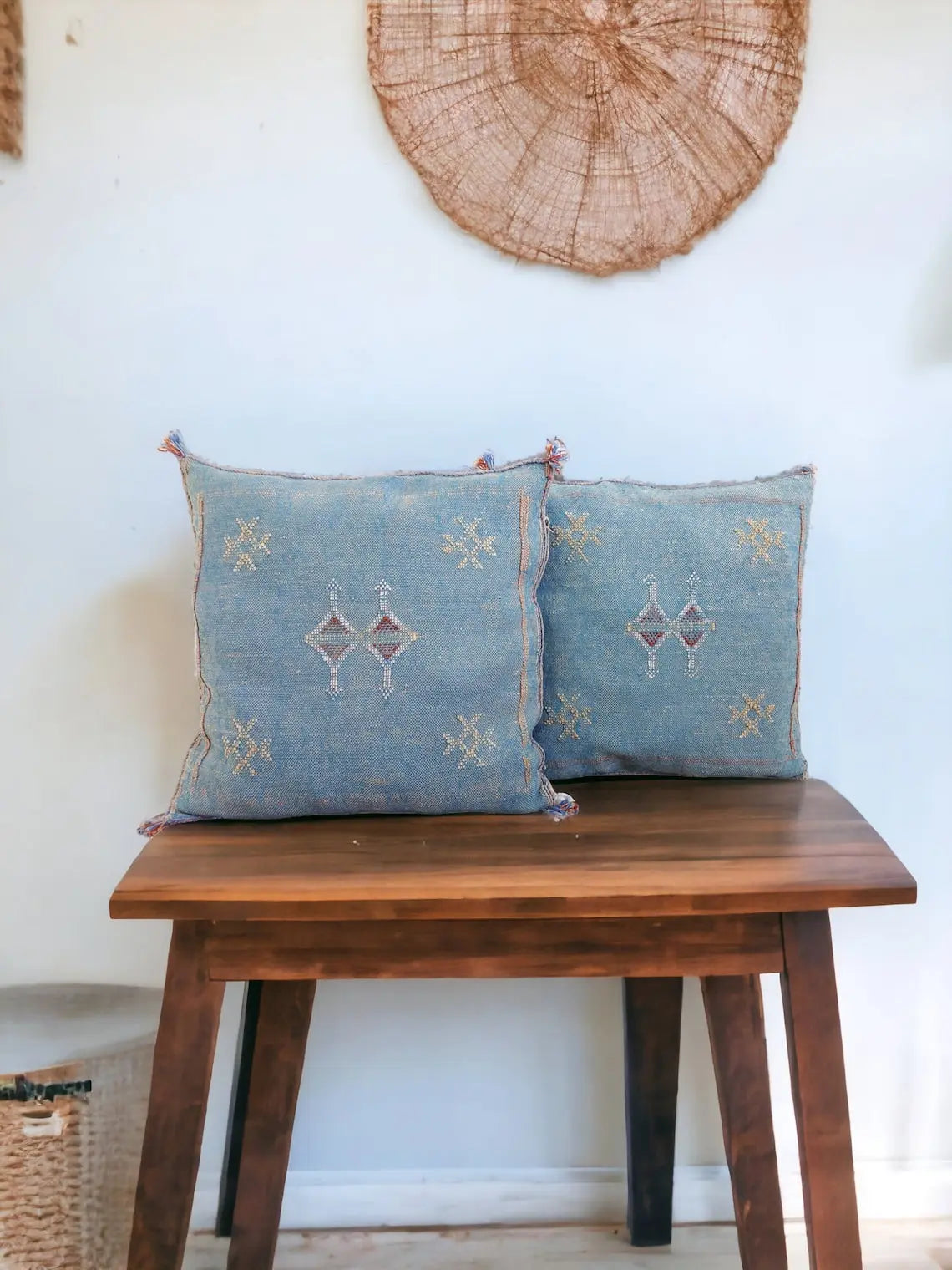 1 Set Of Two Handmade Cactus Silk Pillows Cases MoroccanBazzArts