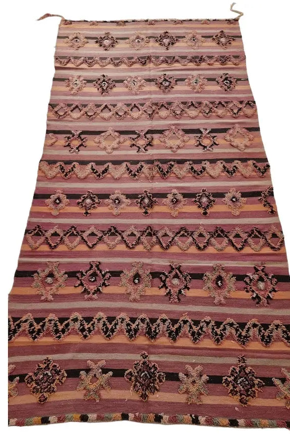 Talsint Carpet Wool Rug: Large Vintage Moroccan Berber Flatweave 12'1 x 5'9 MoroccanBazzArts