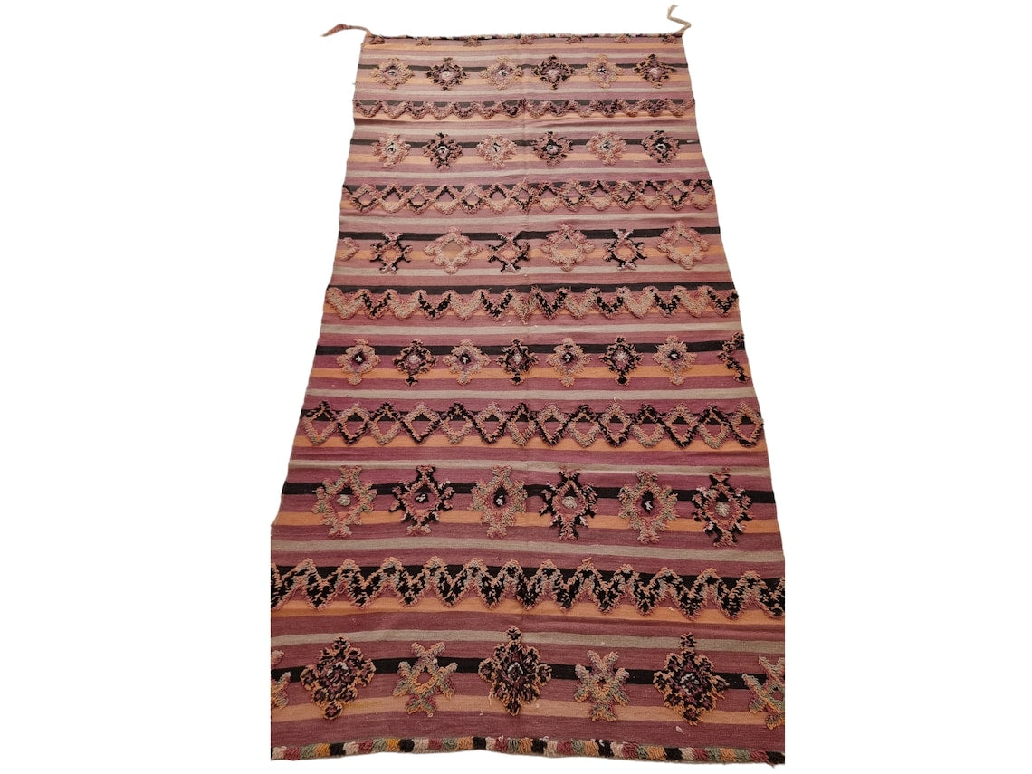 Talsint Carpet Wool Rug: Large Vintage Moroccan Berber Flatweave 12'1 x 5'9 MoroccanBazzArts
