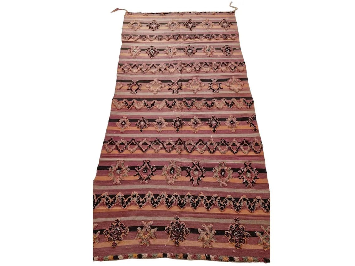 Talsint Carpet Wool Rug: Large Vintage Moroccan Berber Flatweave 12'1 x 5'9 MoroccanBazzArts