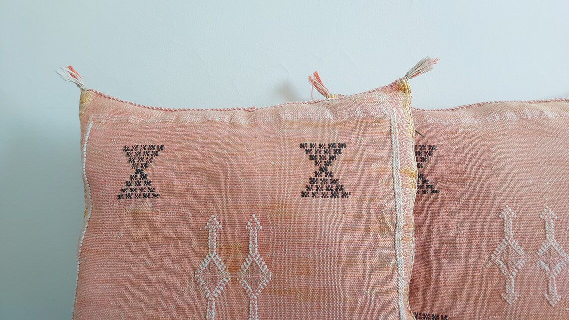 Set of two orange plate moroccan pillows - handmade Cactus silk pillows cases - decorative berber pillows. MoroccanBazzArts