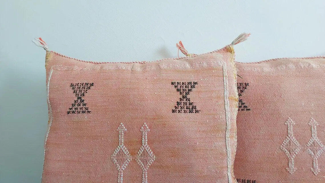 Set of two orange plate moroccan pillows - handmade Cactus silk pillows cases - decorative berber pillows. MoroccanBazzArts