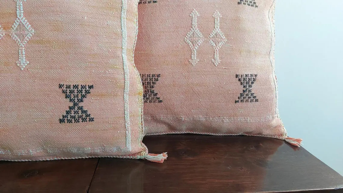 Set of two orange plate moroccan pillows - handmade Cactus silk pillows cases - decorative berber pillows. MoroccanBazzArts
