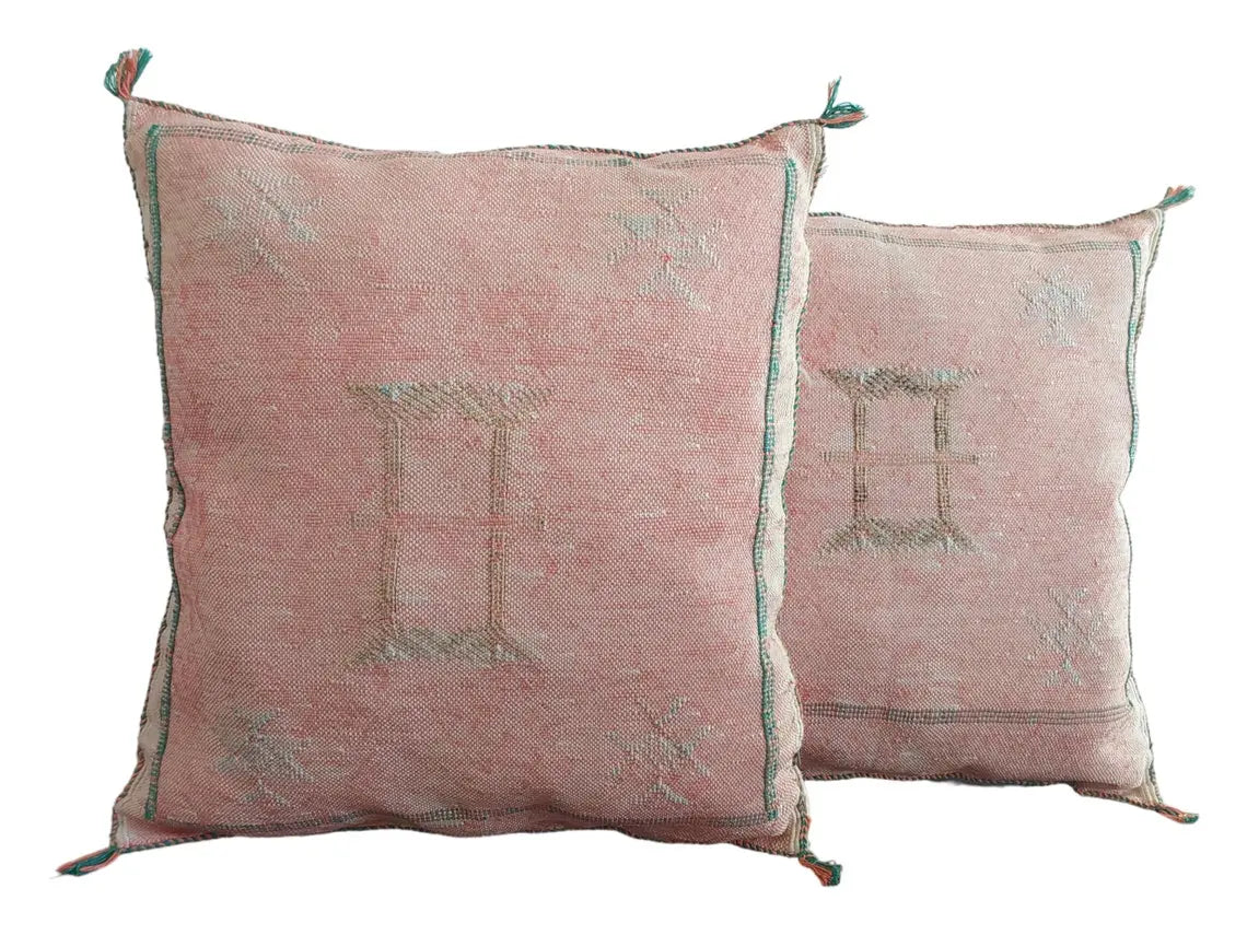 Set Of Two Moroccan Pillows - Handmade Cactus Silk Pillows Cases - Decorative Berber Pillows. MoroccanBazzArts