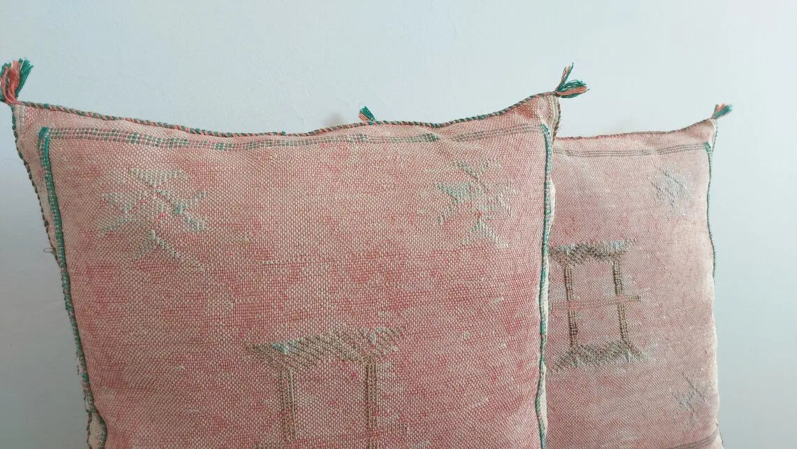 Set Of Two Moroccan Pillows - Handmade Cactus Silk Pillows Cases - Decorative Berber Pillows. MoroccanBazzArts