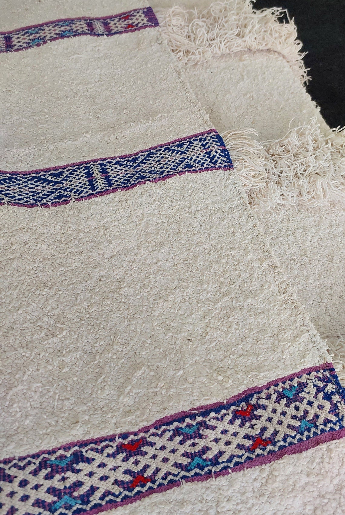 Authentic Vintage Moroccan Berber Handira: White Wedding Throw Blanket for Bohemian Tribal Decor MoroccanBazzArts