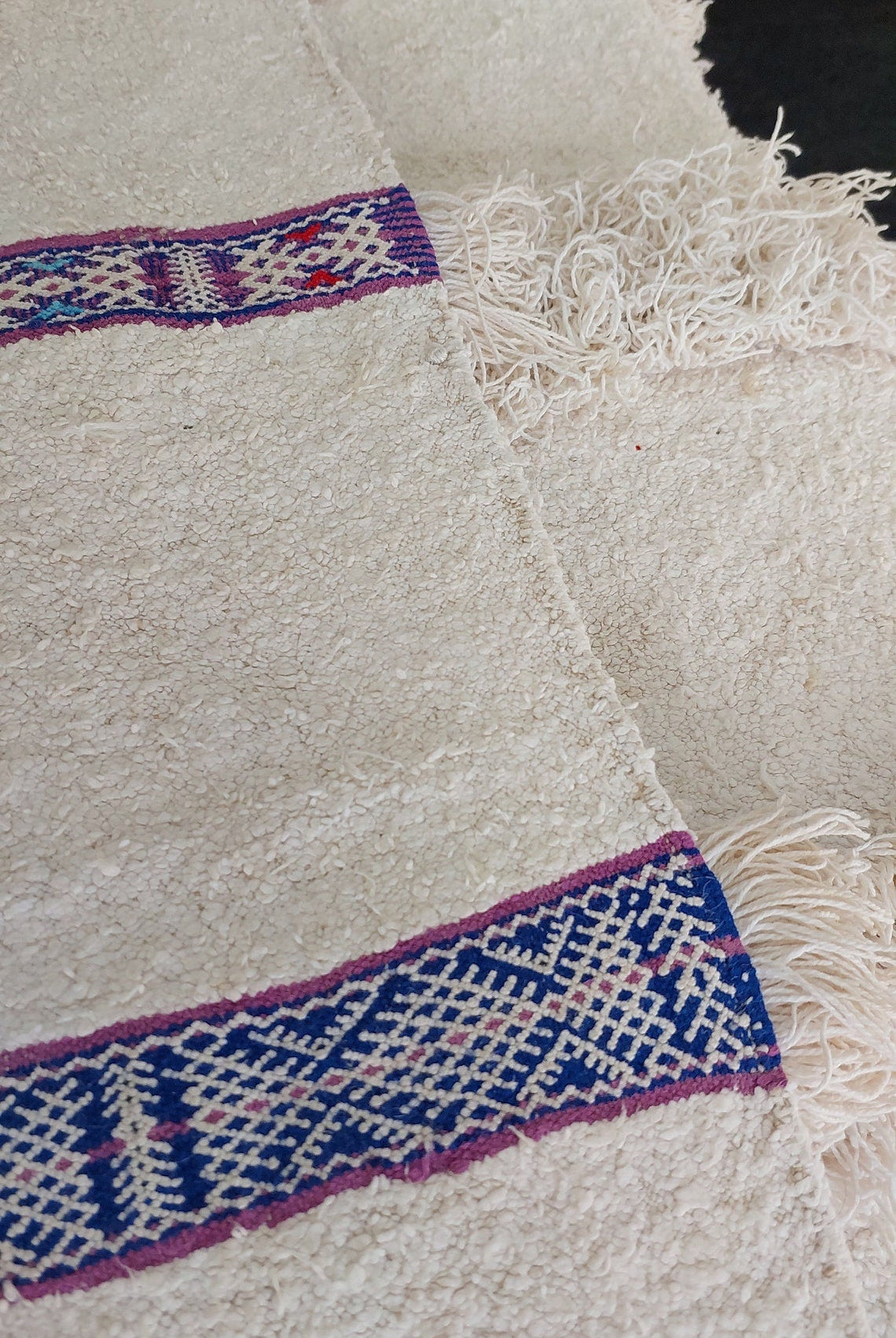 Authentic Vintage Moroccan Berber Handira: White Wedding Throw Blanket for Bohemian Tribal Decor MoroccanBazzArts