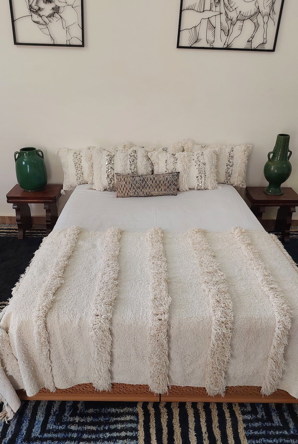 Authentic Vintage Moroccan Berber Handira: White Wedding Throw Blanket for Bohemian Tribal Decor MoroccanBazzArts