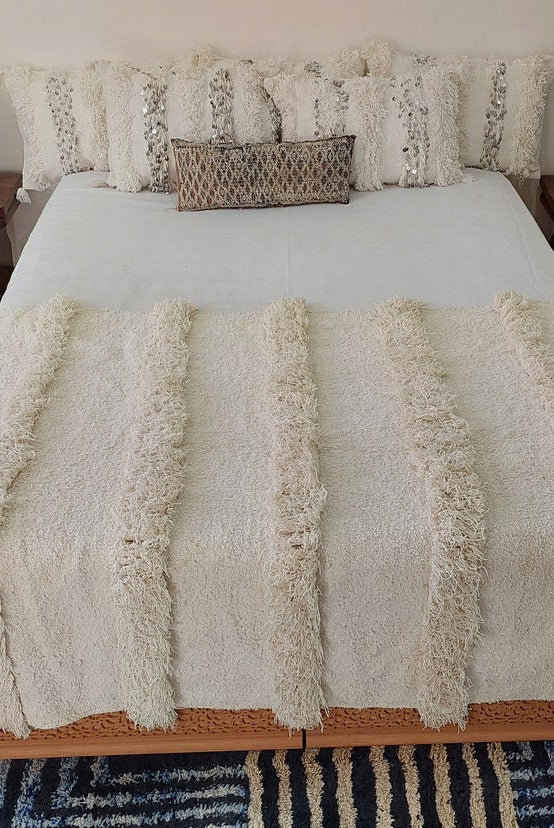 Authentic Vintage Moroccan Berber Handira: White Wedding Throw Blanket for Bohemian Tribal Decor MoroccanBazzArts