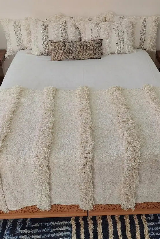 Authentic Vintage Moroccan Berber Handira: White Wedding Throw Blanket for Bohemian Tribal Decor MoroccanBazzArts