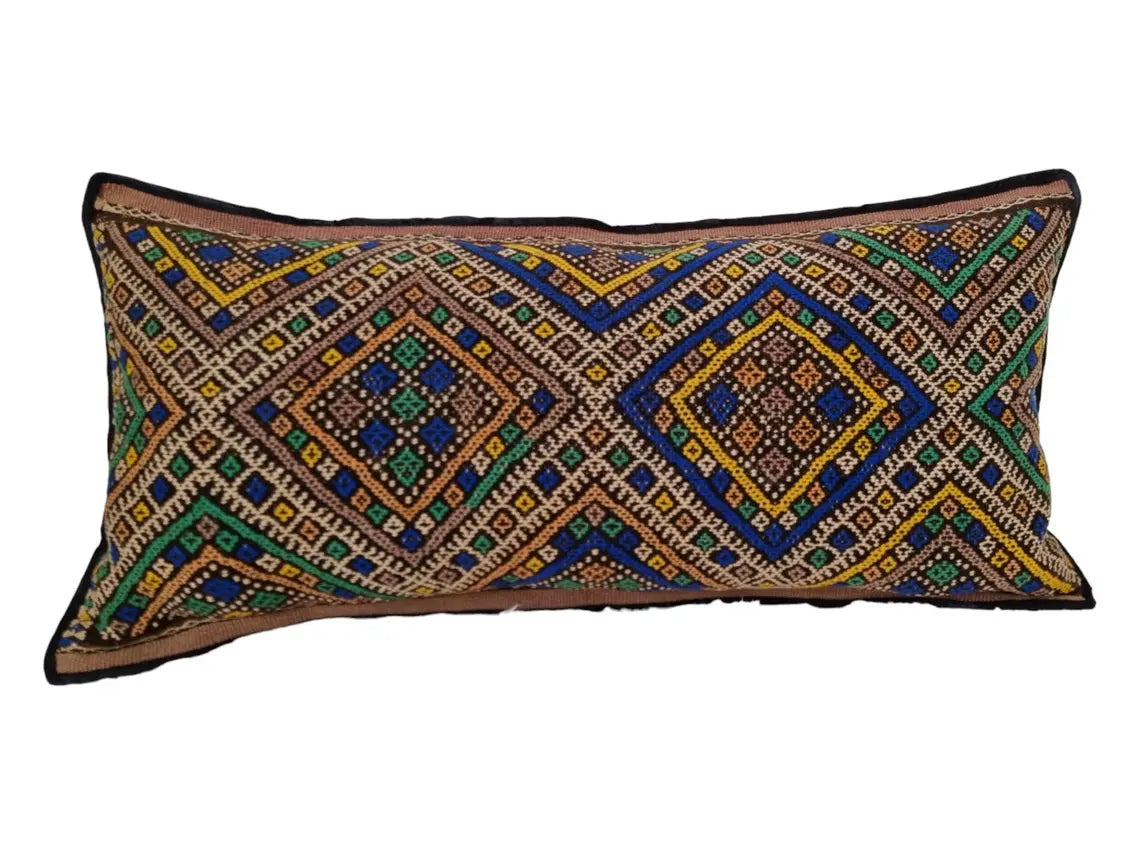 Vintage Lumbar Moroccan Pillow - Cushion From Marmoucha Tribe - Berber Style 15x31 Inches MoroccanBazzArts