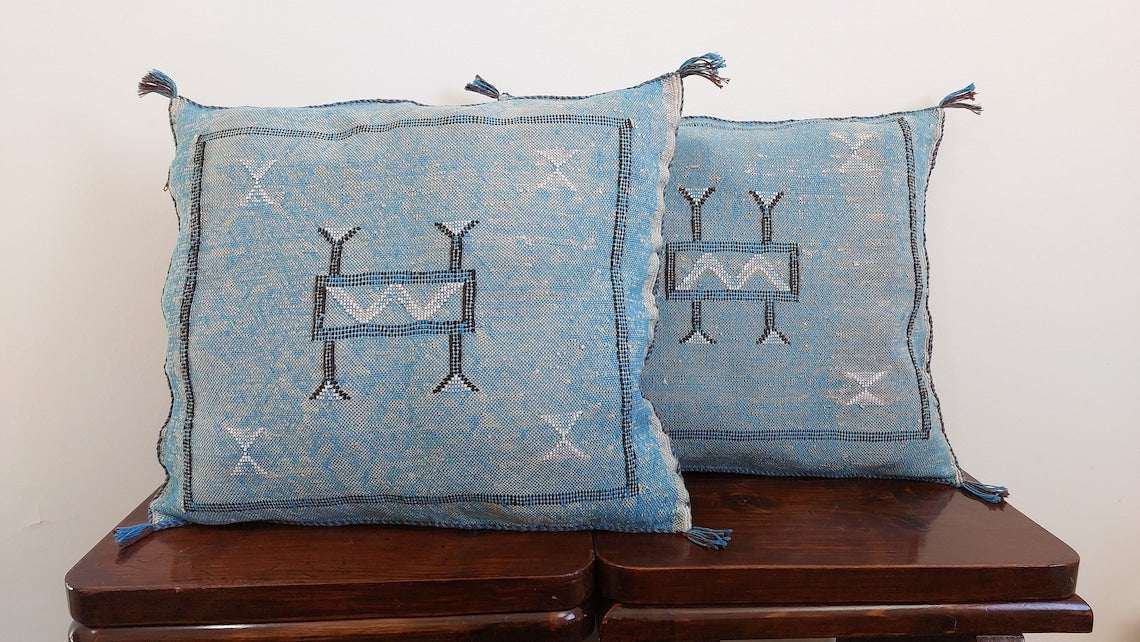 Set Of Two Handmade Cactus Silk Pillows Cases MoroccanBazzArts