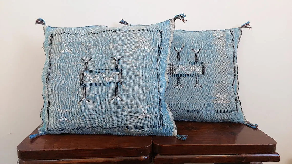 Set Of Two Handmade Cactus Silk Pillows Cases MoroccanBazzArts