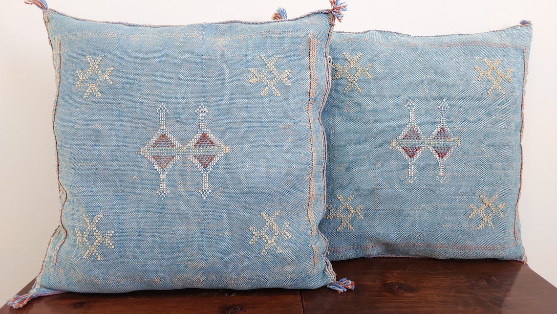 1 Set Of Two Handmade Cactus Silk Pillows Cases MoroccanBazzArts