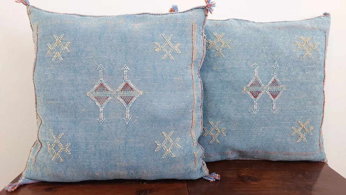 1 Set Of Two Handmade Cactus Silk Pillows Cases MoroccanBazzArts