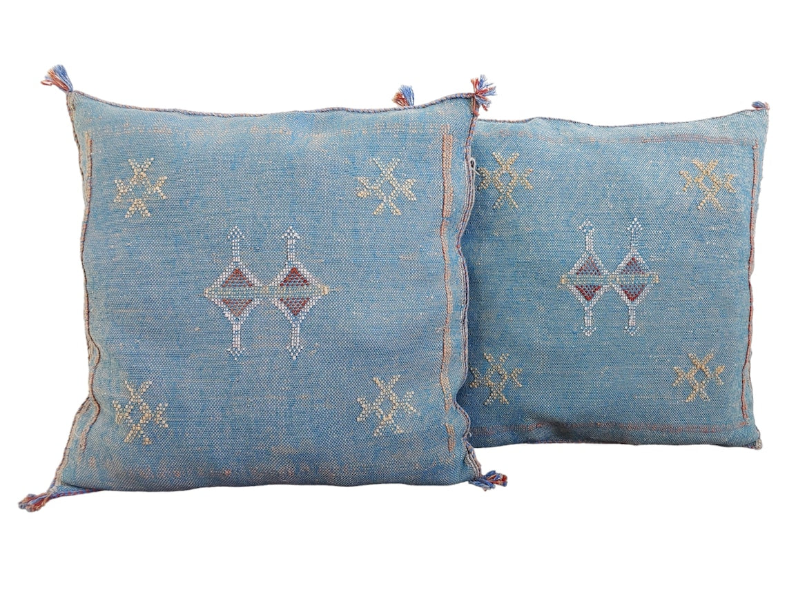 1 Set Of Two Handmade Cactus Silk Pillows Cases MoroccanBazzArts