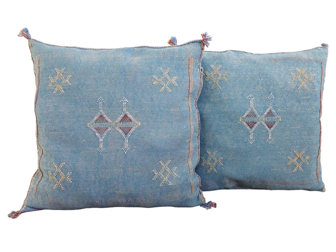 1 Set Of Two Handmade Cactus Silk Pillows Cases MoroccanBazzArts