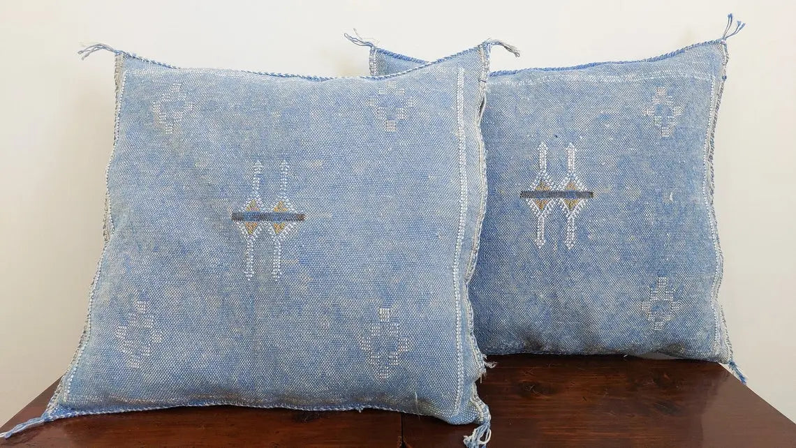 Set Of Two Handmade Cactus Silk Pillows Cases MoroccanBazzArts