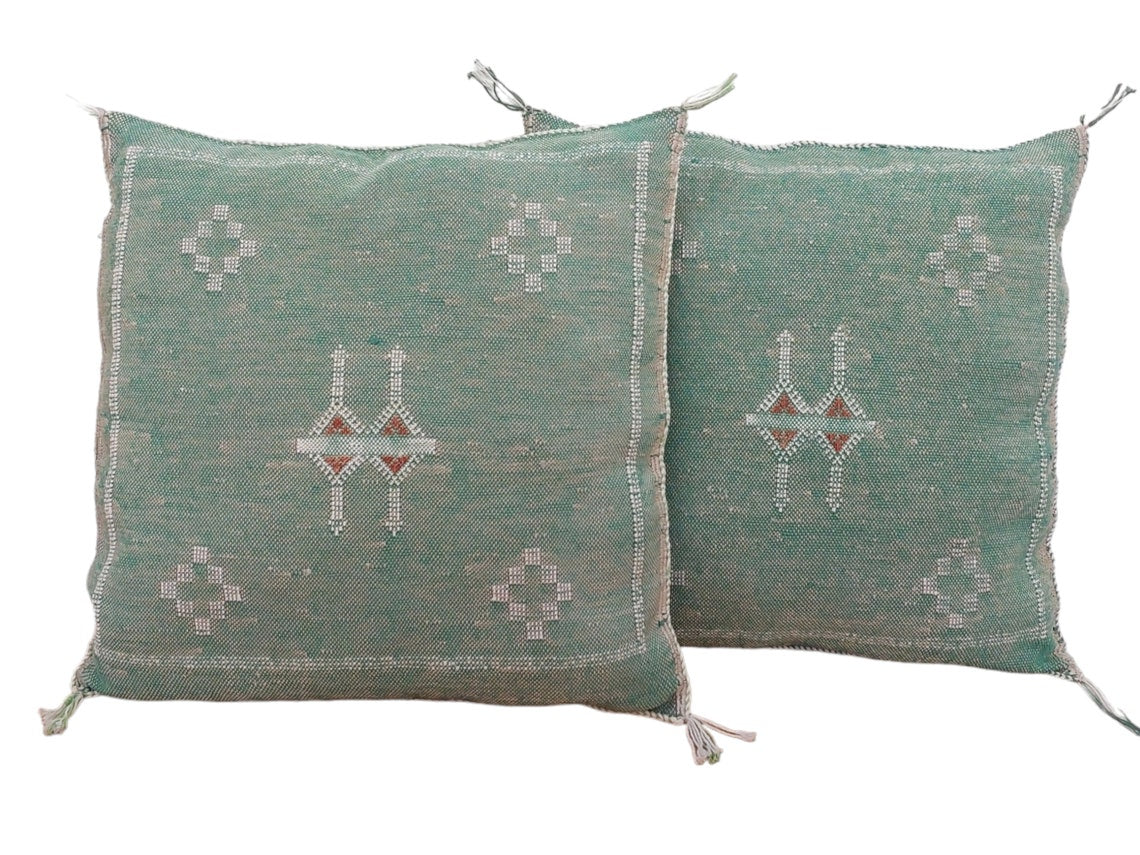 Set Of Two Handmade Cactus Silk Pillows Cases, Decorative Moroccan Pillows MoroccanBazzArts