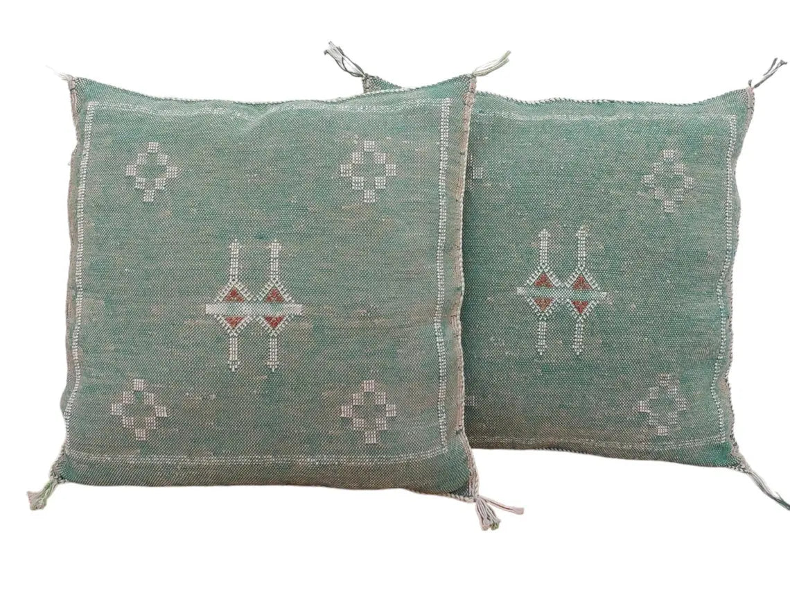 Set Of Two Handmade Cactus Silk Pillows Cases, Decorative Moroccan Pillows MoroccanBazzArts