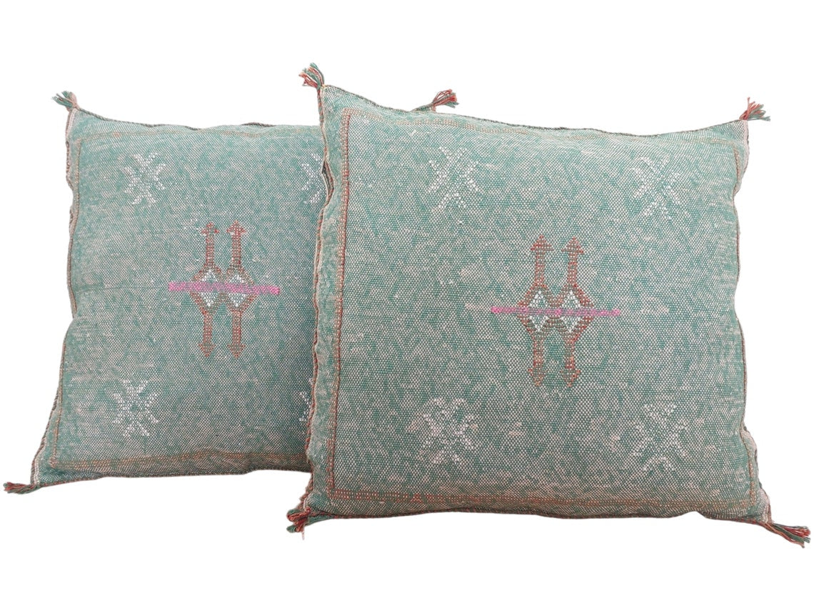 Set Of Two Handmade Cactus Silk Pillows Cases, Decorative Moroccan Pillows MoroccanBazzArts
