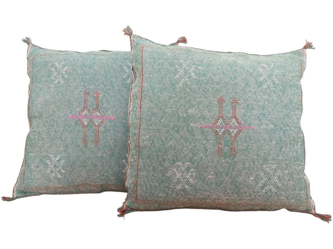 Set Of Two Handmade Cactus Silk Pillows Cases, Decorative Moroccan Pillows MoroccanBazzArts