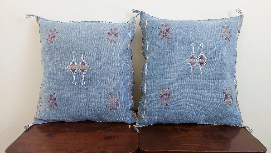 1 Set Of Two Handmade Cactus Silk Pillows Cases MoroccanBazzArts