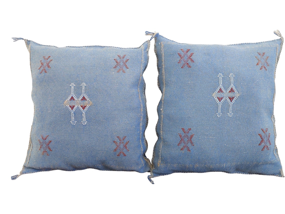 1 Set Of Two Handmade Cactus Silk Pillows Cases MoroccanBazzArts
