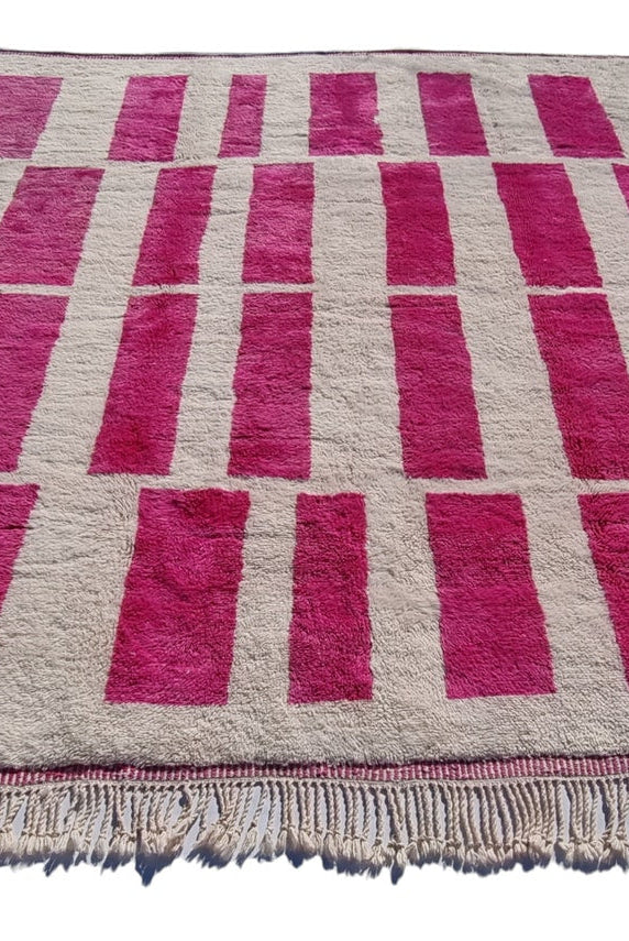 Moroccan Berber Rug Magenta Cream Wool: Custom Handknotted Contemporary Plush Pile Area Rug For Living Room MoroccanBazzArts