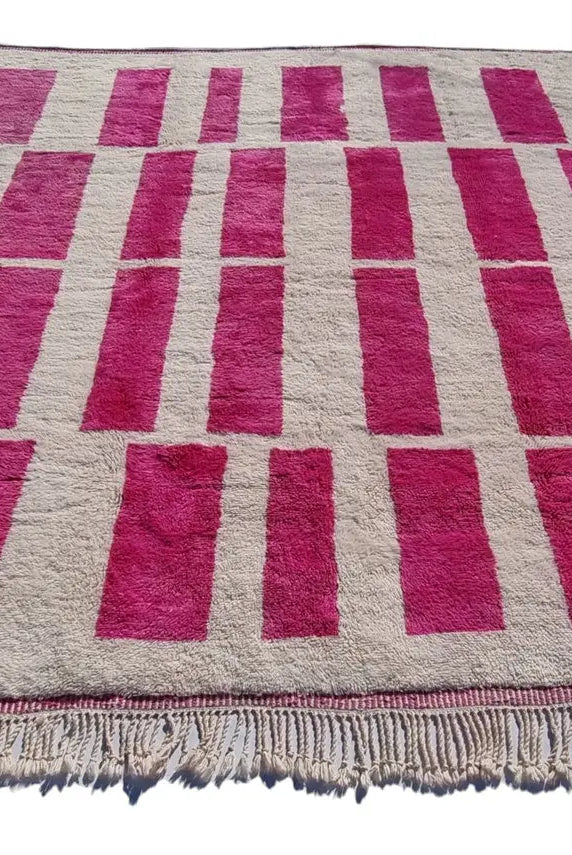 Moroccan Berber Rug Magenta Cream Wool: Custom Handknotted Contemporary Plush Pile Area Rug For Living Room MoroccanBazzArts