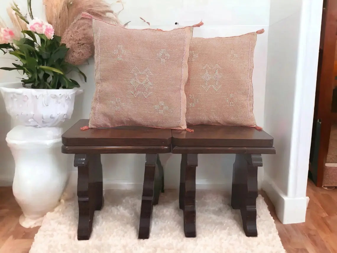 Set Of Two Moroccan Pillows - Handmade Cactus Silk Pillows Cases - Decorative Berber Pillows. MoroccanBazzArts