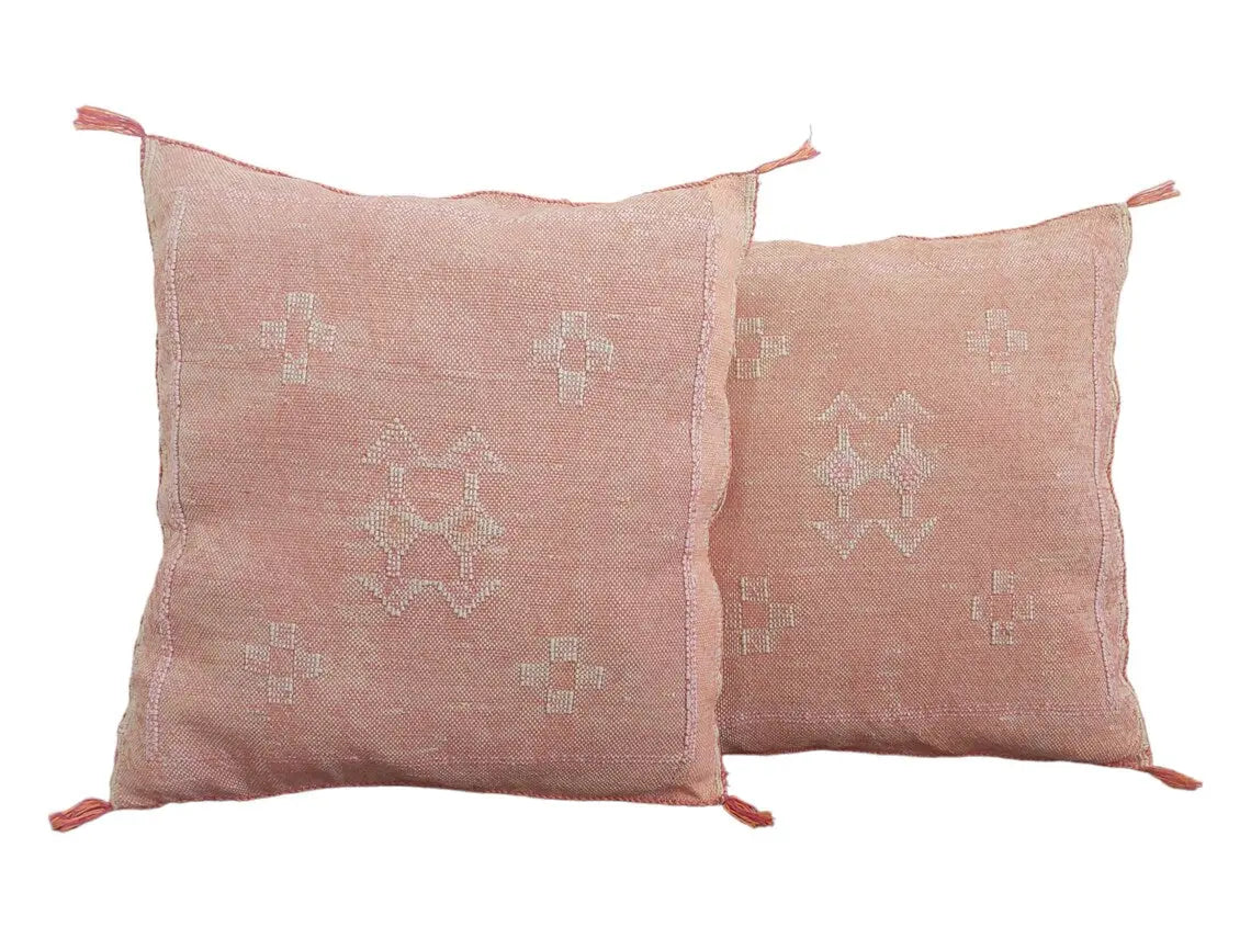 Set Of Two Moroccan Pillows - Handmade Cactus Silk Pillows Cases - Decorative Berber Pillows. MoroccanBazzArts