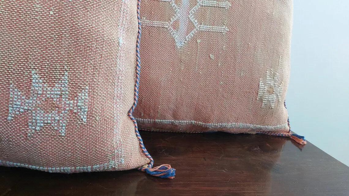 Set Of Two Moroccan Pillows - Handmade Cactus Silk Pillows Cases - Decorative Berber Pillows MoroccanBazzArts