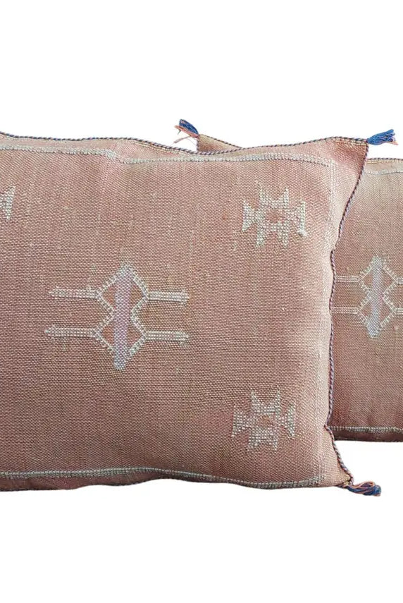 Set Of Two Moroccan Pillows - Handmade Cactus Silk Pillows Cases - Decorative Berber Pillows MoroccanBazzArts
