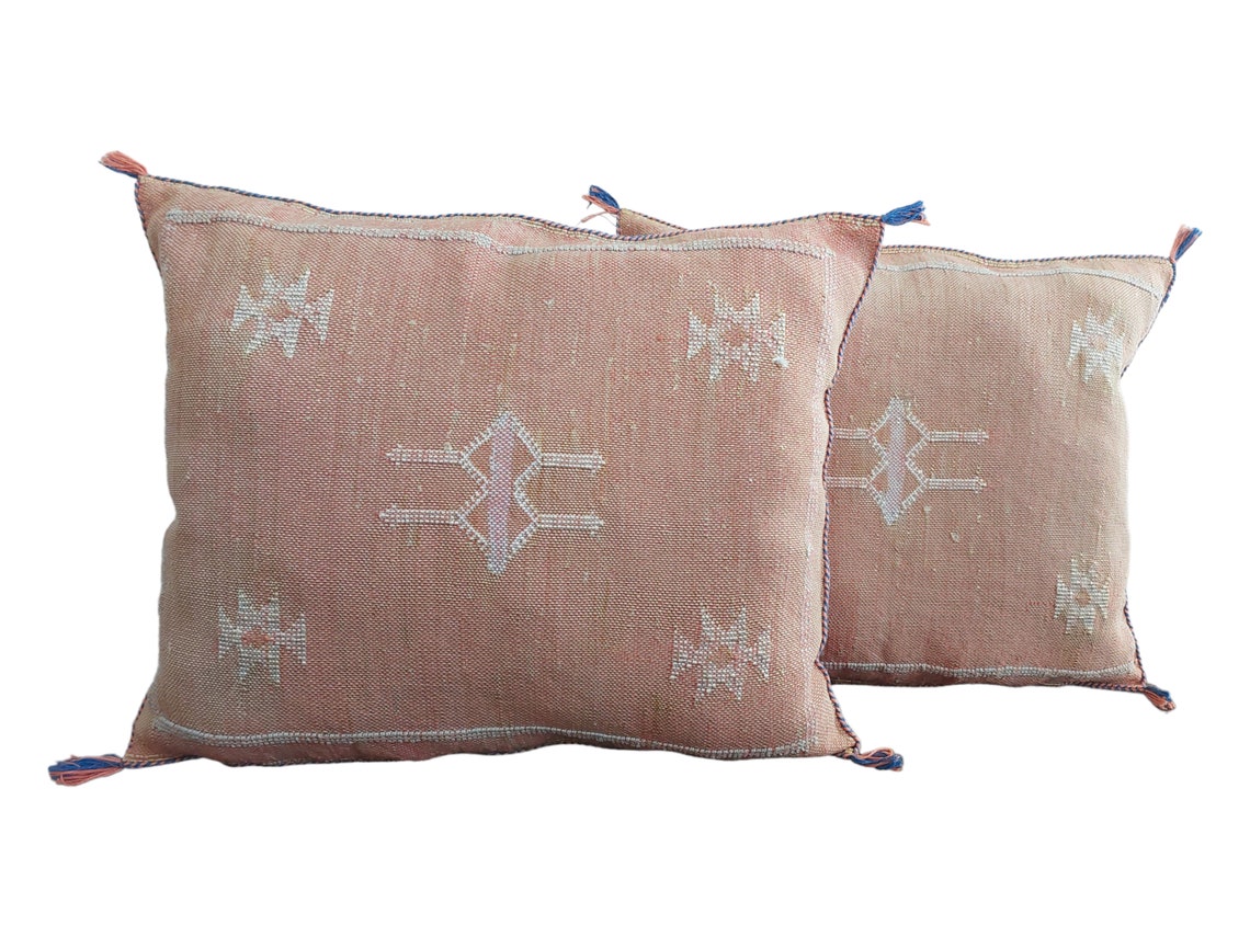 Set Of Two Moroccan Pillows - Handmade Cactus Silk Pillows Cases - Decorative Berber Pillows MoroccanBazzArts
