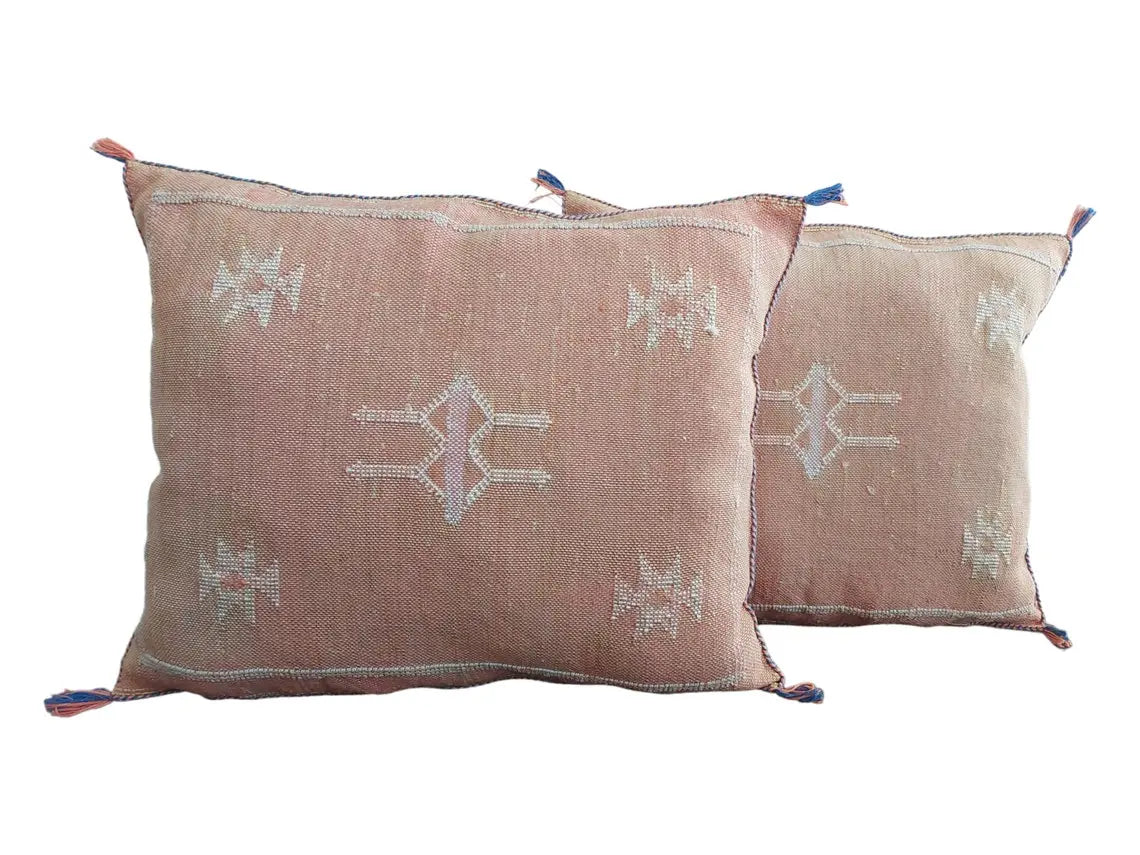 Set Of Two Moroccan Pillows - Handmade Cactus Silk Pillows Cases - Decorative Berber Pillows MoroccanBazzArts