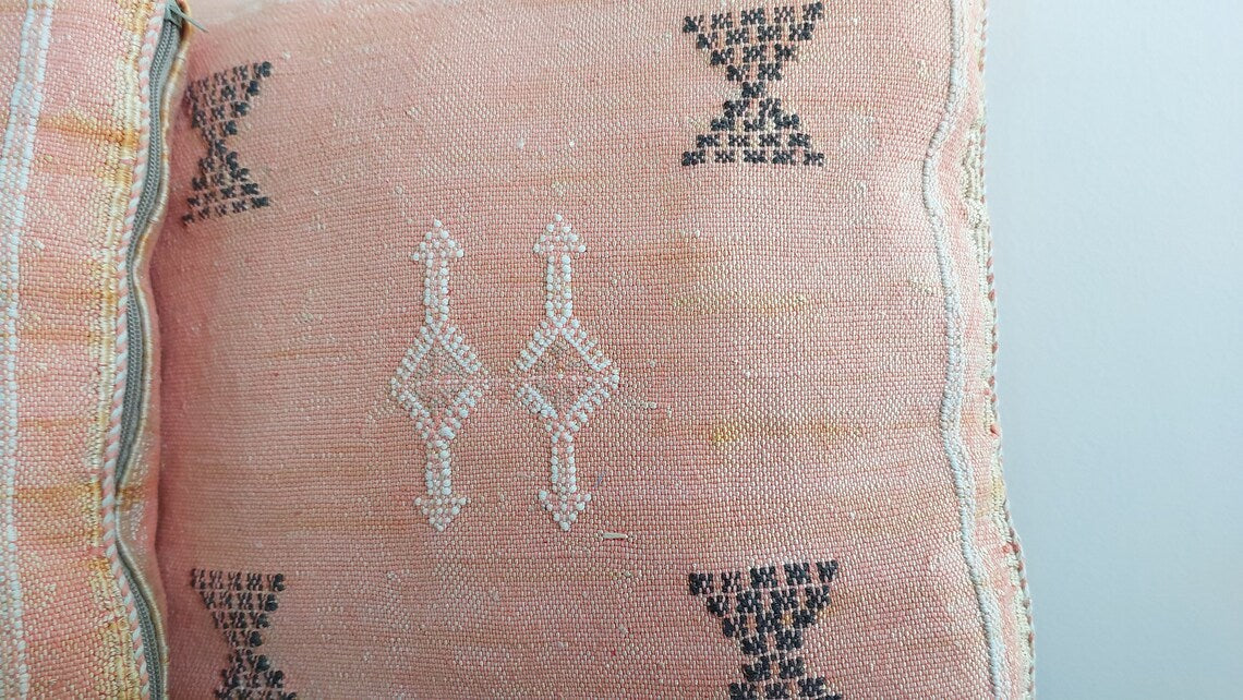 Set of two orange plate moroccan pillows - handmade Cactus silk pillows cases - decorative berber pillows. MoroccanBazzArts
