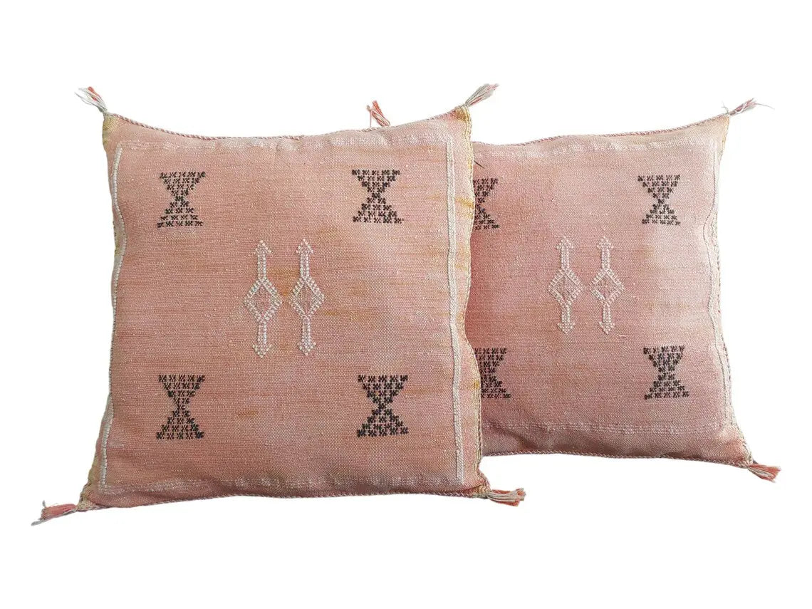 Set of two orange plate moroccan pillows - handmade Cactus silk pillows cases - decorative berber pillows. MoroccanBazzArts