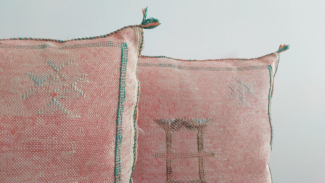 Set Of Two Moroccan Pillows - Handmade Cactus Silk Pillows Cases - Decorative Berber Pillows. MoroccanBazzArts