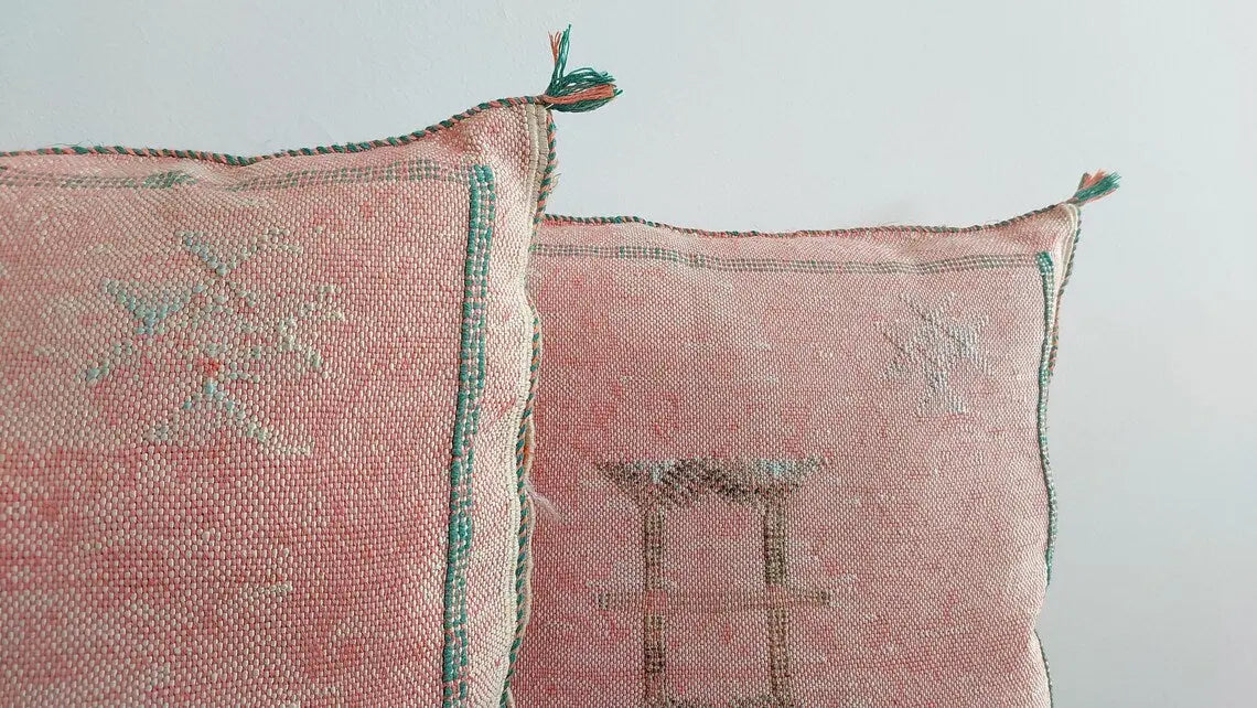 Set Of Two Moroccan Pillows - Handmade Cactus Silk Pillows Cases - Decorative Berber Pillows. MoroccanBazzArts