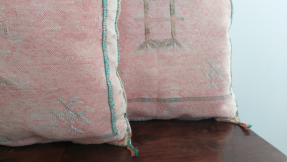 Set Of Two Moroccan Pillows - Handmade Cactus Silk Pillows Cases - Decorative Berber Pillows. MoroccanBazzArts