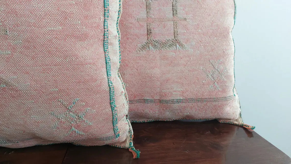 Set Of Two Moroccan Pillows - Handmade Cactus Silk Pillows Cases - Decorative Berber Pillows. MoroccanBazzArts