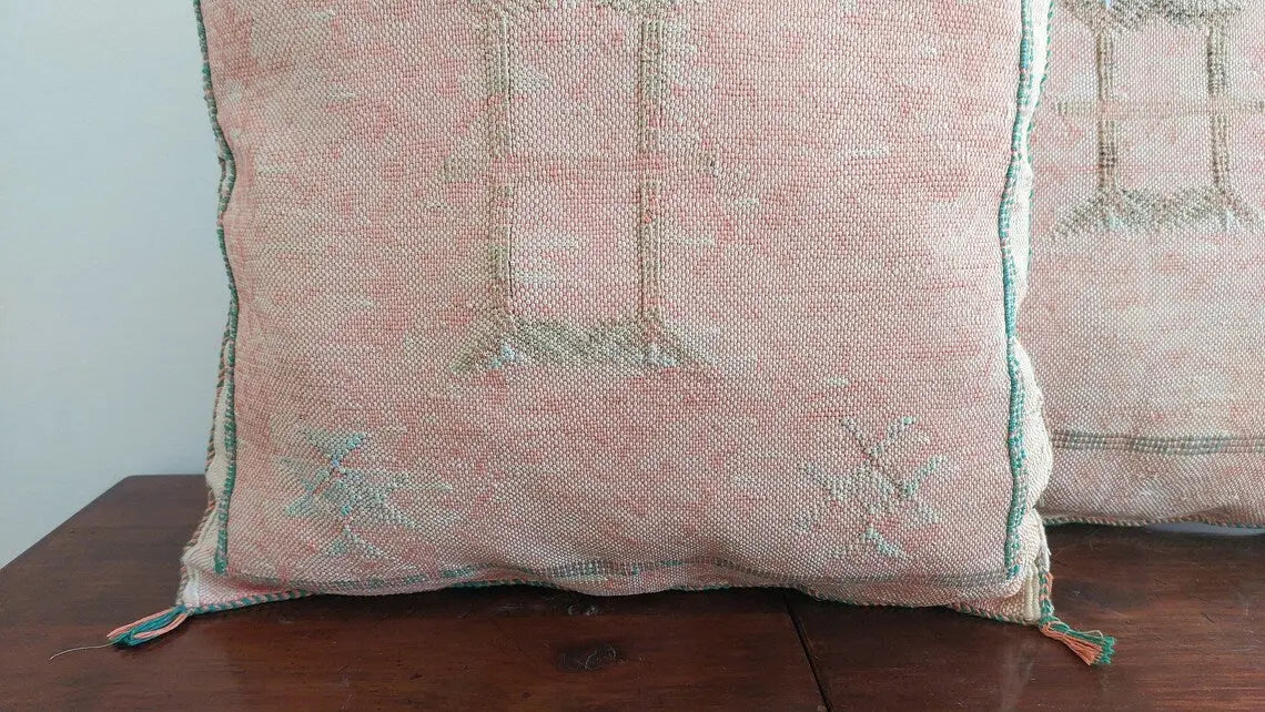 Set Of Two Moroccan Pillows - Handmade Cactus Silk Pillows Cases - Decorative Berber Pillows. MoroccanBazzArts