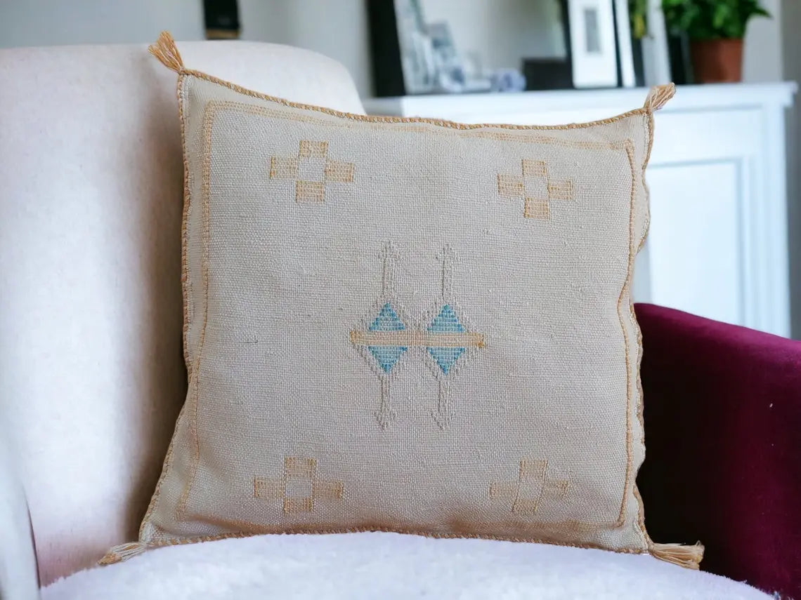 Handcrafted Moroccan Faded Purple Cactus Silk Pillow Case - Bohemian Berber Style Home Decor (18x18 Inches) MoroccanBazzArts