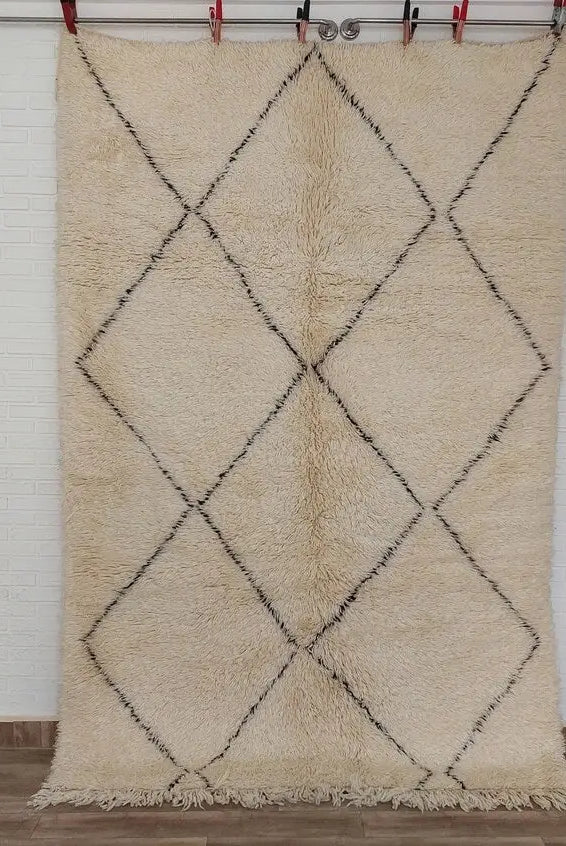 Beni Ourain Rug, Handmade Moroccan Rug, Berber Tribal Rug In White Soft Wool. 5.8x8.8 Ft MoroccanBazzArts