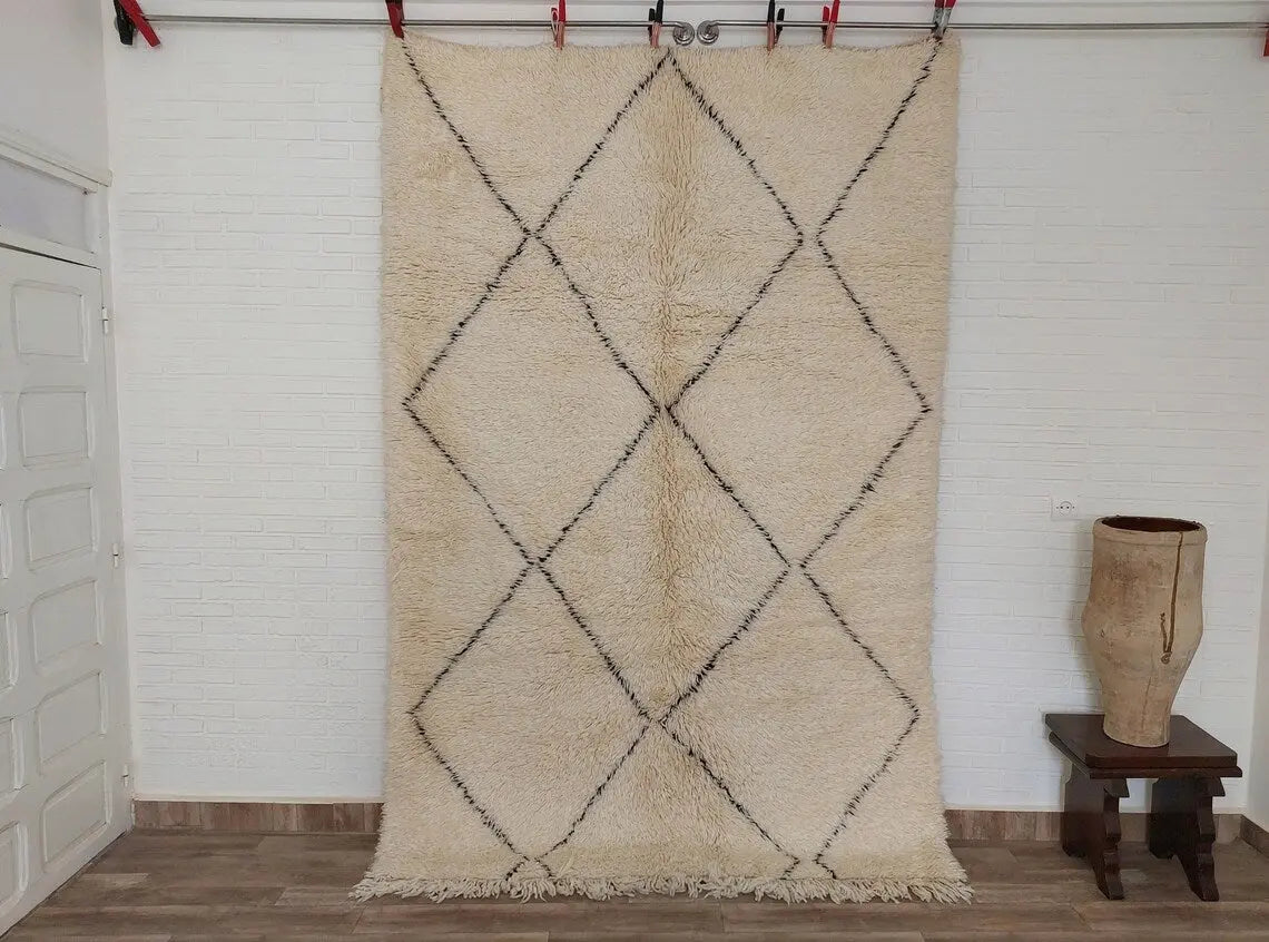 Beni Ourain Rug, Handmade Moroccan Rug, Berber Tribal Rug In White Soft Wool. 5.8x8.8 Ft MoroccanBazzArts