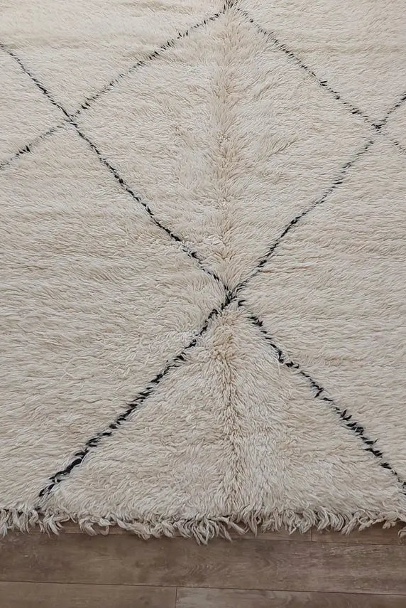 Authentic Beni Ourain Moroccan Rug: Handmade Wool Berber Carpet For Living Room, White & Black, 7.5x10.9 MoroccanBazzArts