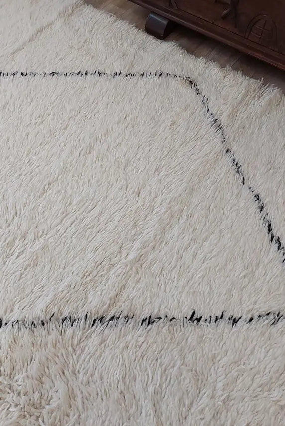 Authentic Beni Ourain Moroccan Rug: Handmade Wool Berber Carpet For Living Room, White & Black, 7.5x10.9 MoroccanBazzArts